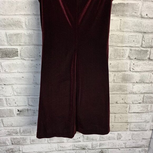 Vintage 90s Burgundy Velvet Floral Glitter Stretchy Sleeveless Sheath Dress - Picture 7 of 14